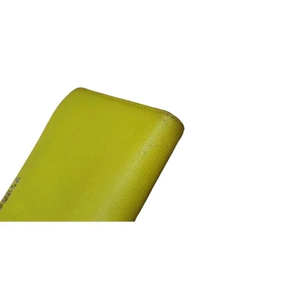 Authentic FURLA Round Zipper Long Wallet Wristie Neon Yellow Pebbled Leather